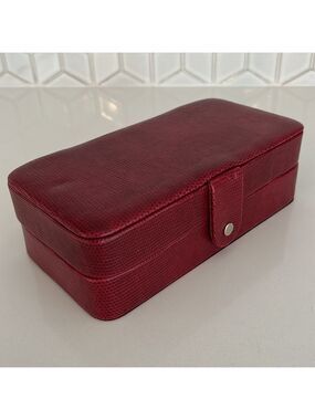 LANCÔME Small Burgundy Jewelry Box Trinket Box Faux Snakeskin Leather Travel